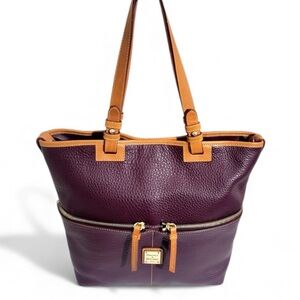 EUC Dooney & Bourke Pebble Grain Leather Convertible Shopper Tote Bag Eggplant